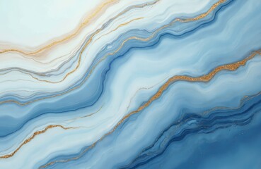 Abstract blue marble background with gold lines. Luxury design features fluid watercolor ink effect. Perfect for art, design projects. Modern elegant style provides calm mood.