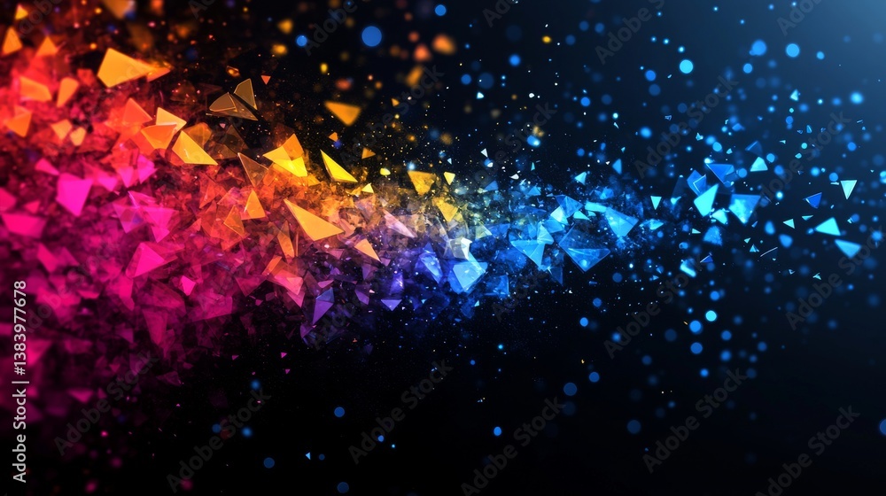 Poster a dynamic abstract fractal explosion showcasing colorful geometric shapes and vibrant light effects,