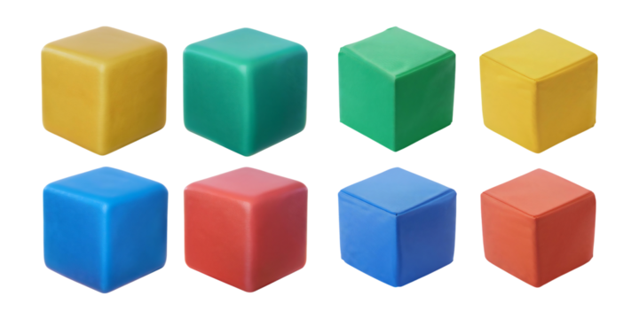 Colorful geometric cubes arranged in a grid pattern on white background, isolated on transparent background