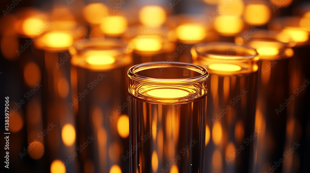 Poster a laboratory design concept that includes test tubes and a vivid bokeh background, representing an a