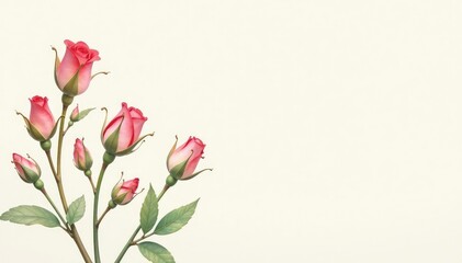 Delicate watercolor rosebuds in pastel hues on a cream background , pretty, blossom, cream