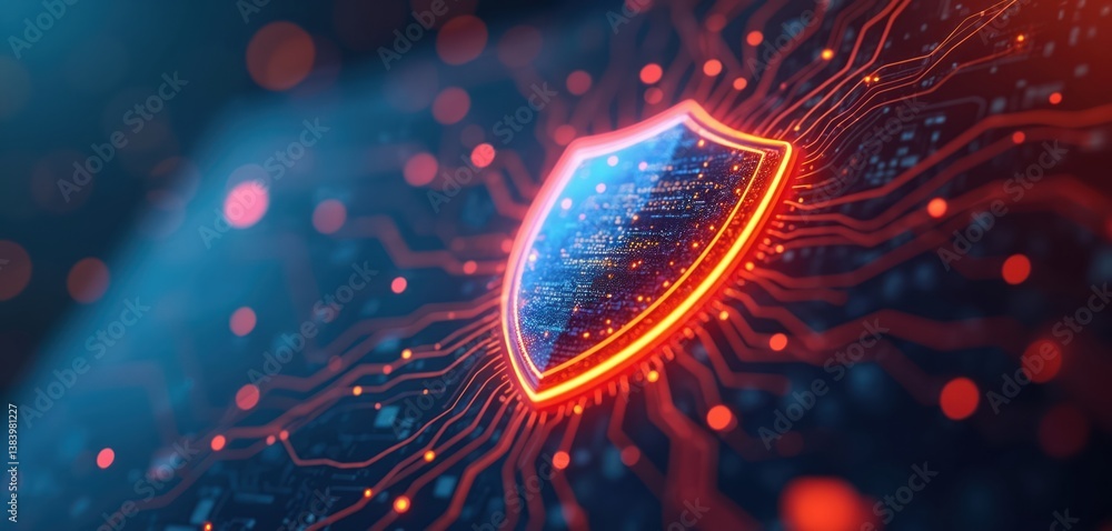Poster digital shield icon antivirus protection against cyber threats. security concept on computer screen,