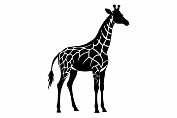 Naklejka premium giraffe silhouette line art vector illustration with a white background