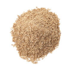 Superfood. Pile of coriander powder isolated on white, top view