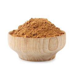 Superfood. Cinnamon powder in bowl isolated on white