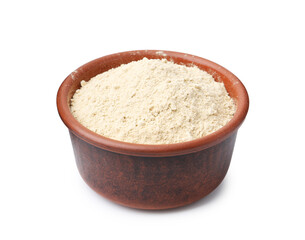 Superfood. Wasabi powder in bowl isolated on white