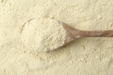 Superfood supplement. Wasabi powder and spoon, top view