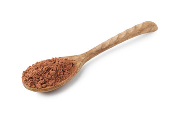 Superfood. Cacao powder in spoon isolated on white