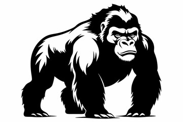 gorilla silhouette line art vector illustration with a white background
