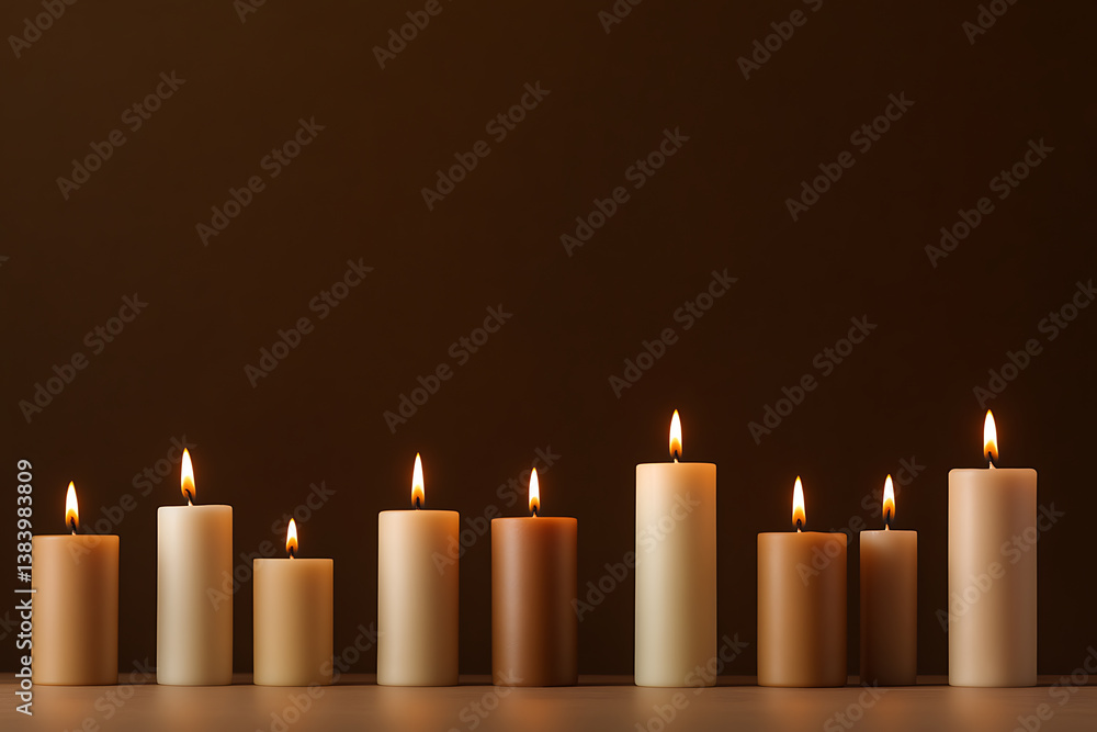Poster candles aglow in various sizes, casting a warm and inviting light, perfect for creating a cozy atmos
