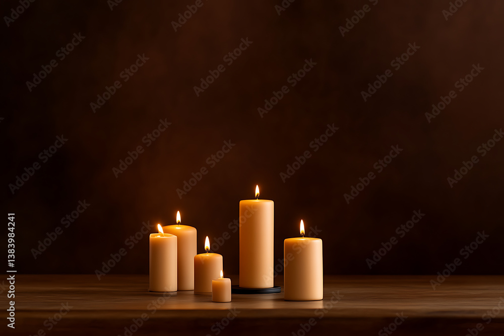 Poster wax candles create a warm glow in a dimly lit room. the varying sizes add visual interest, evoking f
