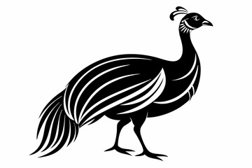 guineafowl silhouette line art vector illustration with a white background