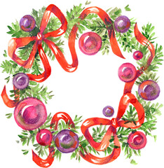 Pink violet Christmas party invitation template greeting card with pine and fir branches wreath