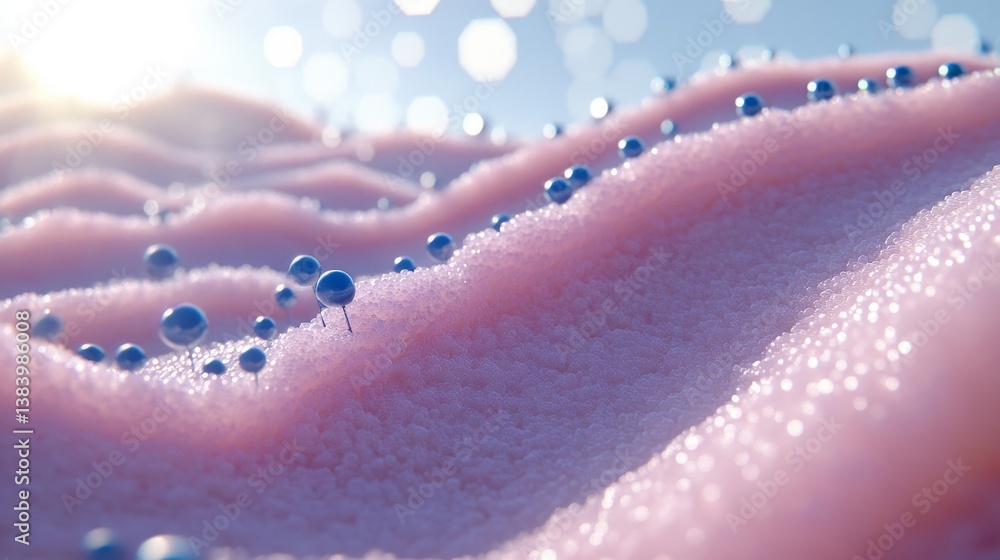 Poster rendering of skin cells in 3d includes uv protection, which helps reduce sagging caused by the skin,