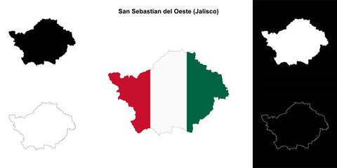 San Sebastian del Oeste municipality (Jalisco) outline map set
