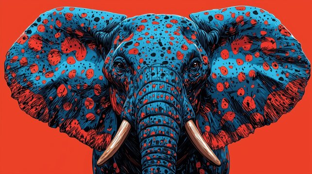 Colorful artistic representation of an elephant with vibrant patterns against a bold background displaying unique design elements