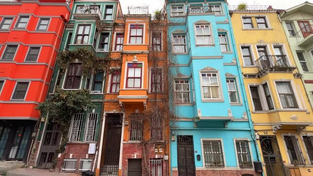 Famous colorful houses in Balat district, Istanbul, Turkey
