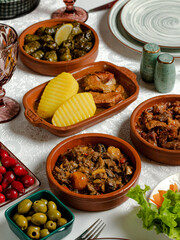 Azerbaijani cuisine food assortment in restaurant