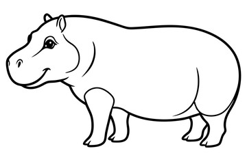 hippopotamus silhouette line art vector illustration with a white background