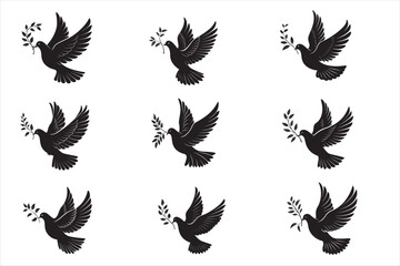 Obraz premium A black silhouette of a flying dove with its wing.