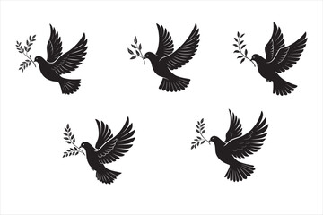 Fototapeta premium A black silhouette of a flying dove with its wing.