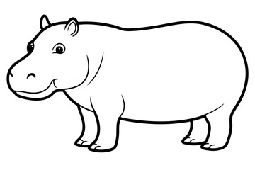 hippopotamus silhouette line art vector illustration with a white background