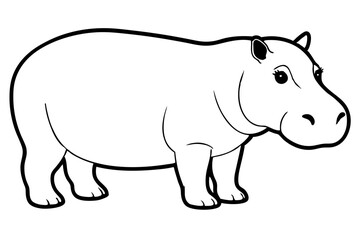 hippopotamus silhouette line art vector illustration with a white background