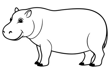 hippopotamus silhouette line art vector illustration with a white background