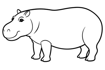 hippopotamus silhouette line art vector illustration with a white background