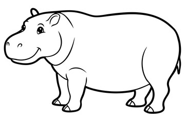hippopotamus silhouette line art vector illustration with a white background