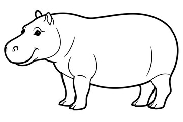 hippopotamus silhouette line art vector illustration with a white background