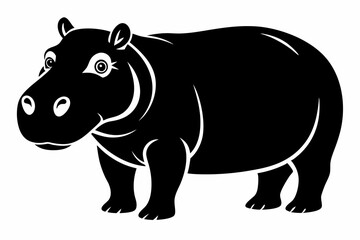hippopotamus silhouette line art vector illustration with a white background
