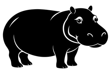 hippopotamus silhouette line art vector illustration with a white background