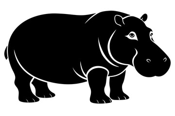 hippopotamus silhouette line art vector illustration with a white background