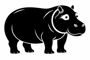 hippopotamus silhouette line art vector illustration with a white background