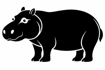 hippopotamus silhouette line art vector illustration with a white background