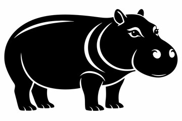 hippopotamus silhouette line art vector illustration with a white background