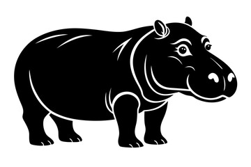 hippopotamus silhouette line art vector illustration with a white background