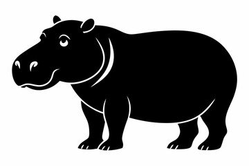 hippopotamus silhouette line art vector illustration with a white background