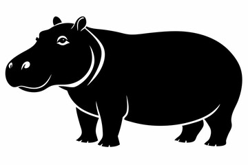 hippopotamus silhouette line art vector illustration with a white background
