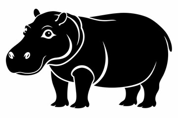 Obraz premium hippopotamus silhouette line art vector illustration with a white background