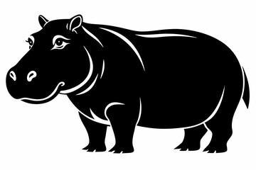 hippopotamus silhouette line art vector illustration with a white background