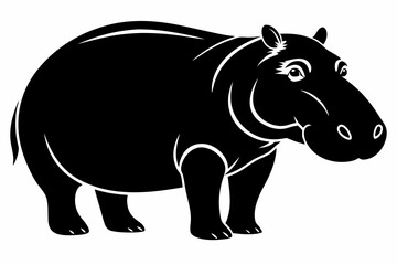 hippopotamus silhouette line art vector illustration with a white background