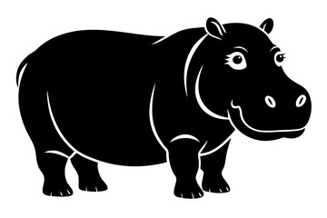 hippopotamus silhouette line art vector illustration with a white background