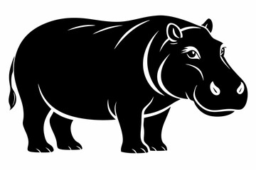 hippopotamus silhouette line art vector illustration with a white background