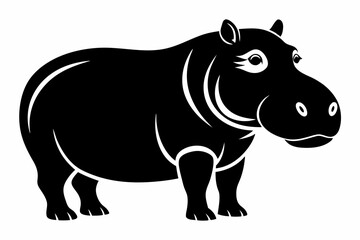 hippopotamus silhouette line art vector illustration with a white background