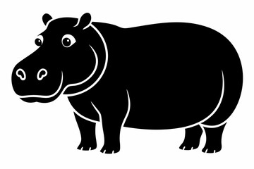 hippopotamus silhouette line art vector illustration with a white background