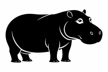 hippopotamus silhouette line art vector illustration with a white background