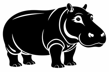 hippopotamus silhouette line art vector illustration with a white background
