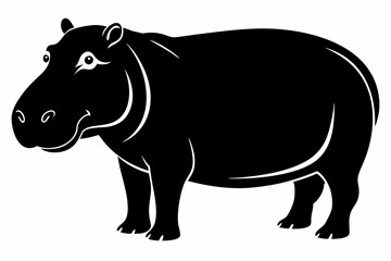 hippopotamus silhouette line art vector illustration with a white background